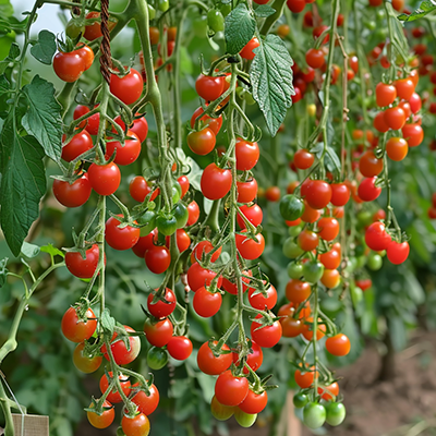 Plants de tomates Sweet Baby en croissance, légume bio pour un potager maison sain et durable.